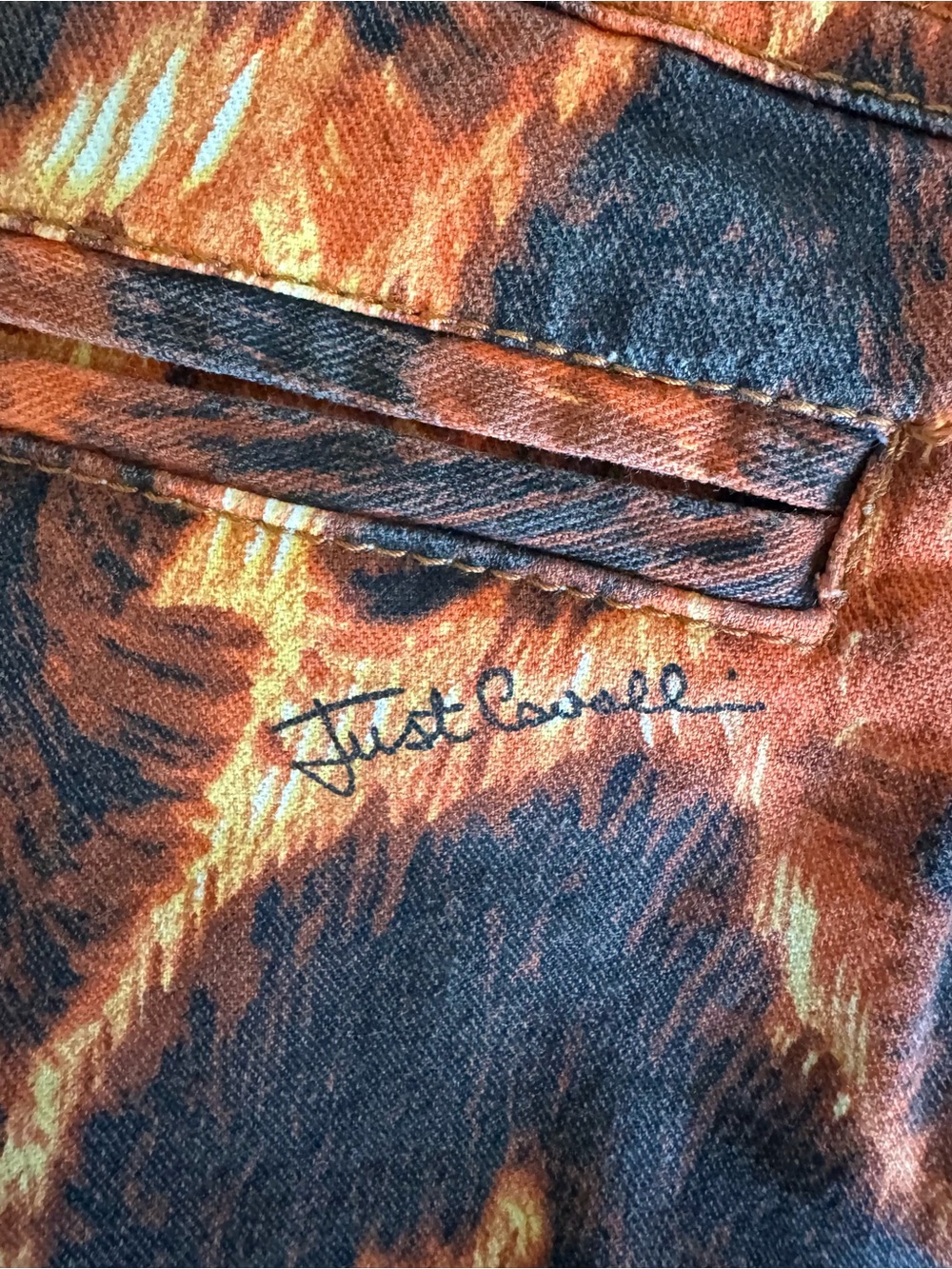 JUST CAVALLI Orange Leopard Denim Button-Front Skirt 8/44 EUC - Picture 6 of 11